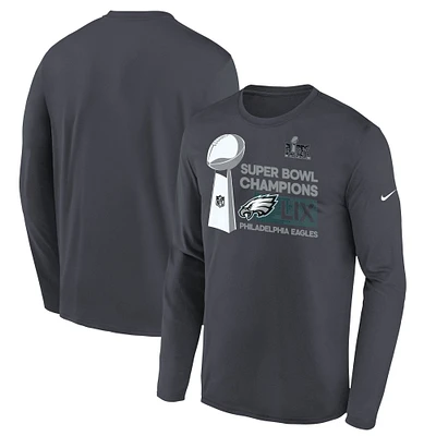 Youth Nike  Anthracite Philadelphia Eagles Super Bowl LIX Champions Locker Room Trophy Collection Long Sleeve T-Shirt