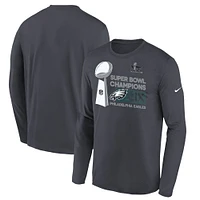 Youth Nike  Anthracite Philadelphia Eagles Super Bowl LIX Champions Locker Room Trophy Collection Long Sleeve T-Shirt