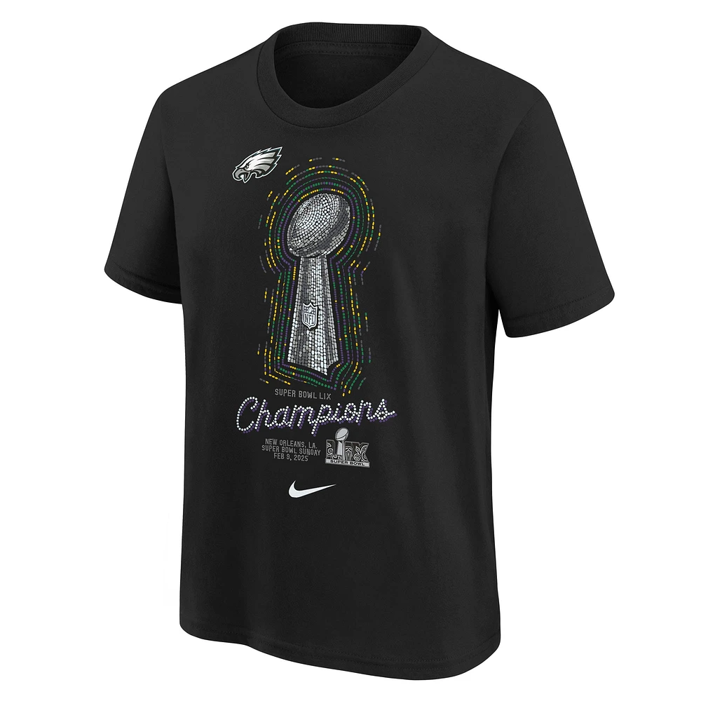 Youth Nike  Black Philadelphia Eagles Super Bowl LIX Champions Lombardi Trophy T-Shirt
