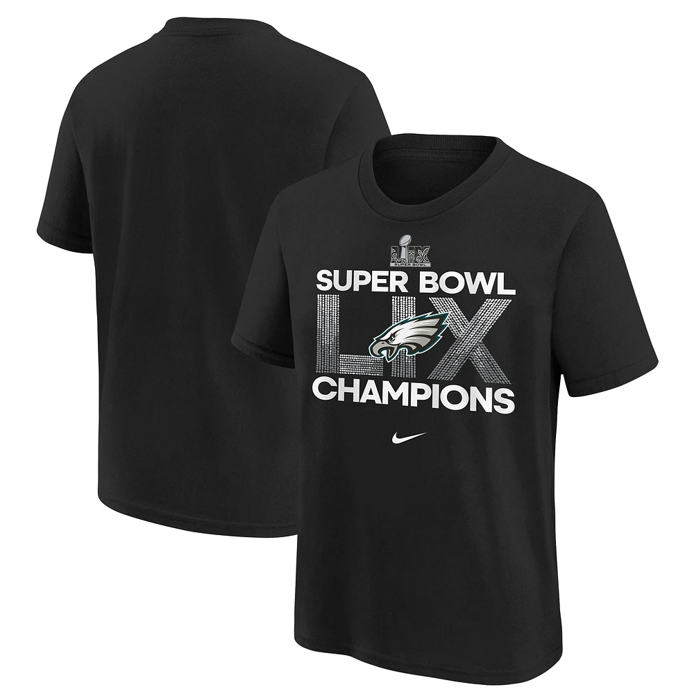 T-shirt Nike noir pour jeunes Philadelphia Eagles Super Bowl LIX Champions