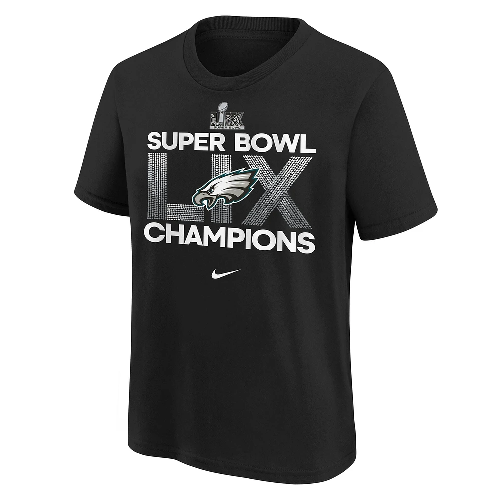 T-shirt Nike noir pour jeunes Philadelphia Eagles Super Bowl LIX Champions