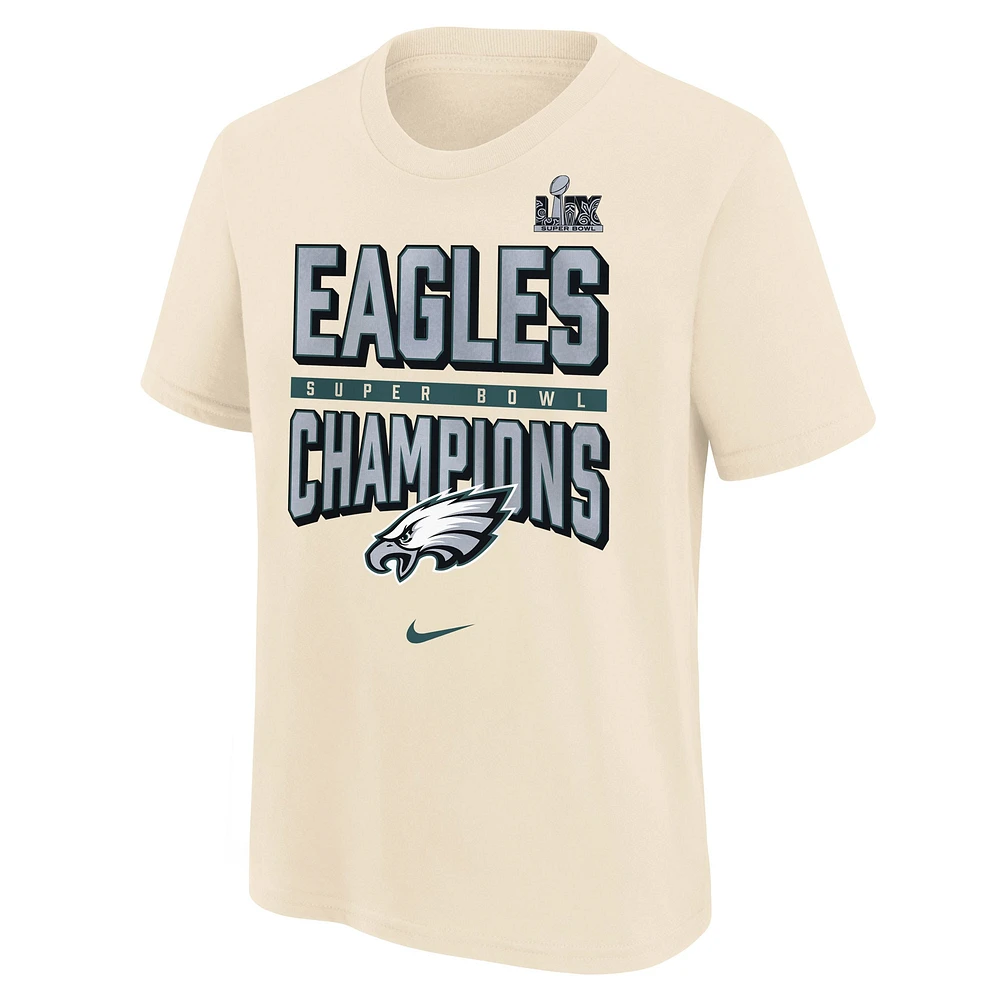 T-shirt Nike pour jeunes Philadelphia Eagles Super Bowl LIX Champions crème
