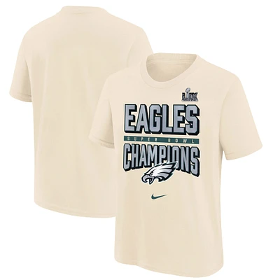 T-shirt Nike pour jeunes Philadelphia Eagles Super Bowl LIX Champions crème