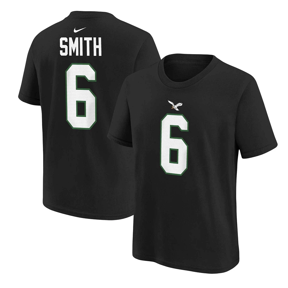 T-shirt noir avec nom et numéro de joueur des Eagles Philadelphie Nike DeVonta Smith pour jeune