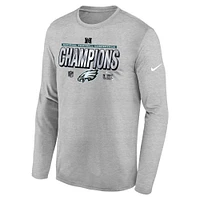 Youth Nike Heather Gray Philadelphia Eagles 2024 NFC Champions Locker Room Trophy Collection Long Sleeve T-Shirt