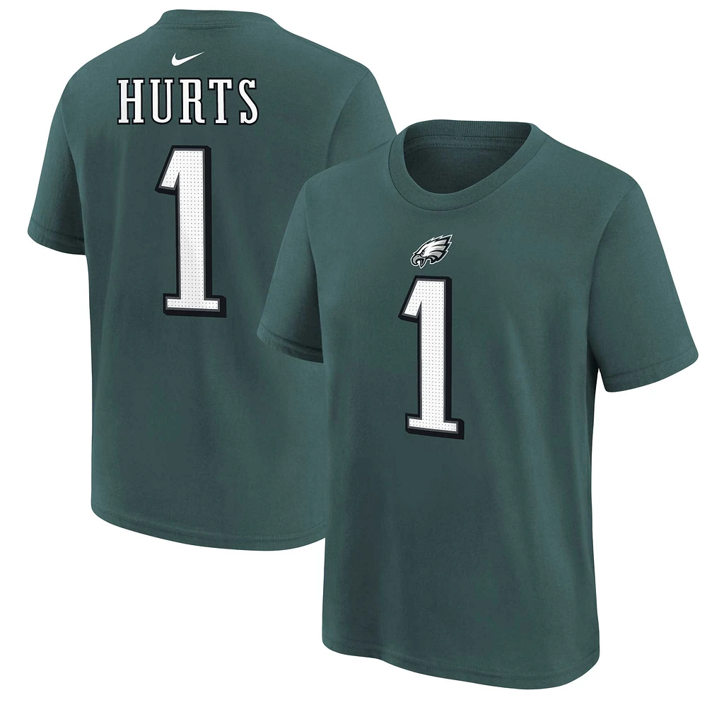 T-shirt Nike Jalen Hurts pour jeunes des Eagles de Philadelphie, vert, nom et numéro du joueur