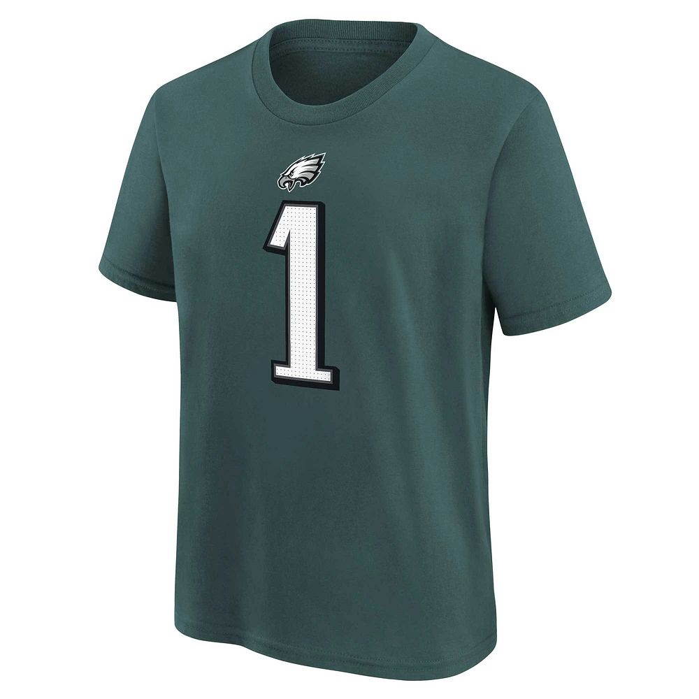 T-shirt Nike Jalen Hurts pour jeune, vert minuit, nom et numéro du joueur des Eagles de Philadelphie