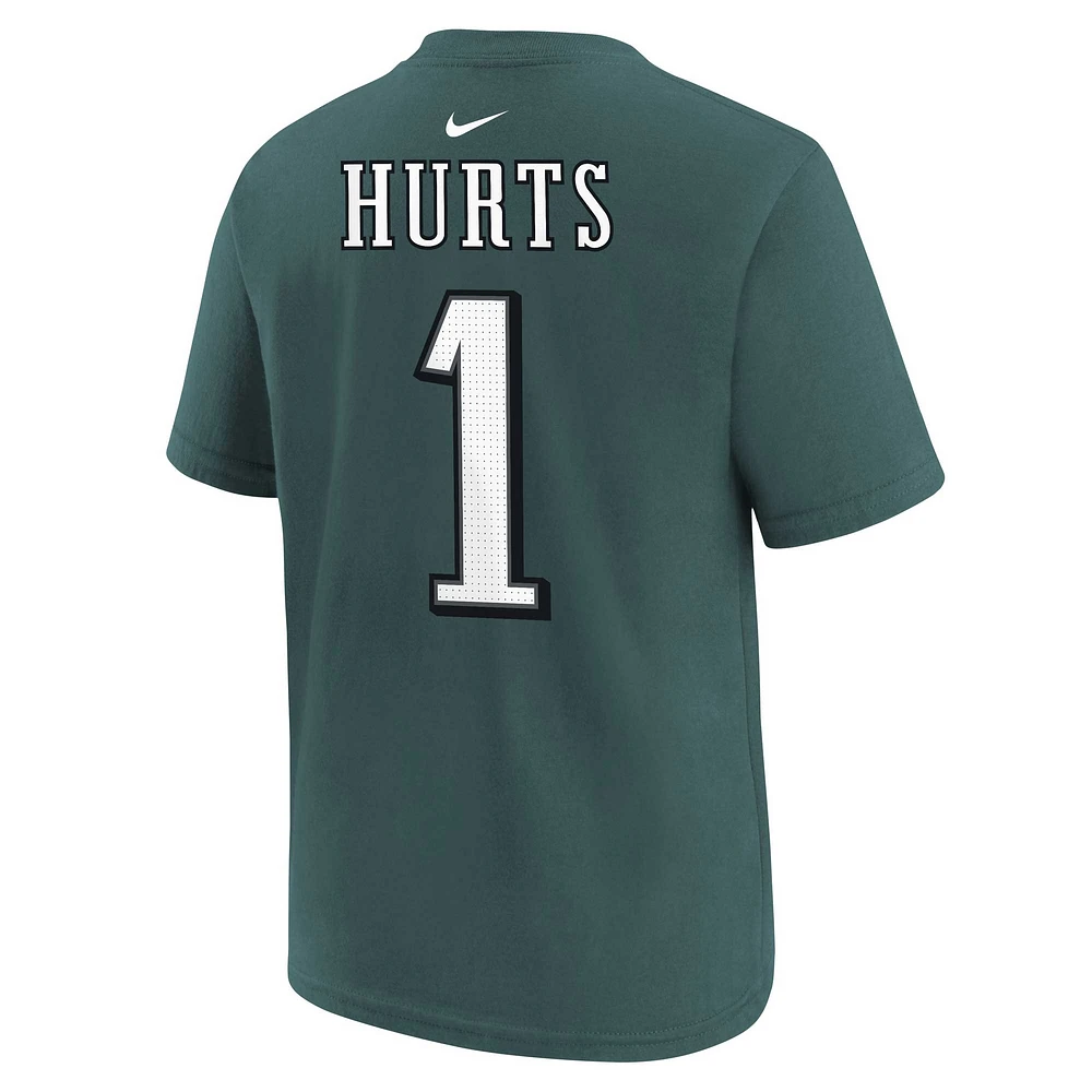 T-shirt Nike Jalen Hurts pour jeune, vert minuit, nom et numéro du joueur des Eagles de Philadelphie