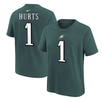 T-shirt Nike Jalen Hurts pour jeune, vert minuit, nom et numéro du joueur des Eagles de Philadelphie