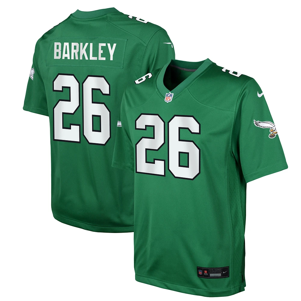 Maillot de joueur jeu alternatif Nike Saquon Barkley Kelly Green Philadelphia Eagles pour jeune