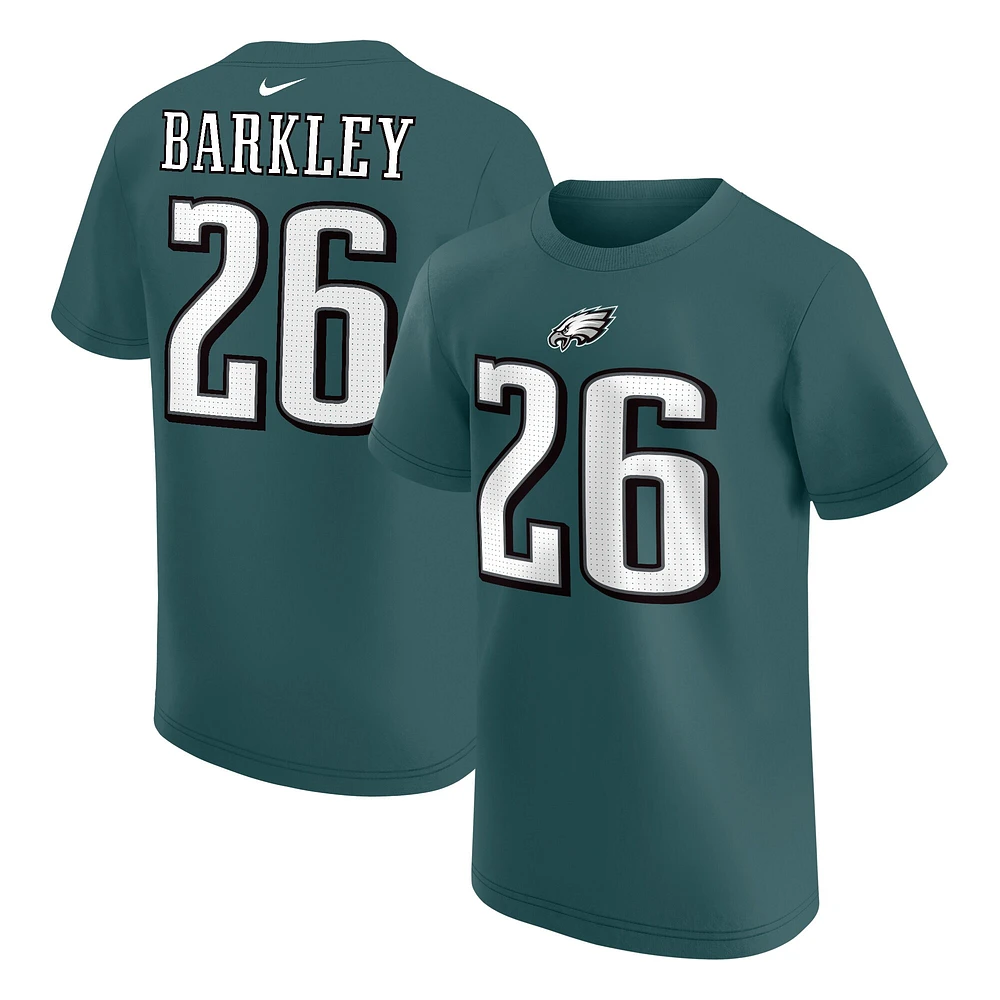 T-shirt avec nom et numéro de joueur des Eagles Philadelphie Nike Saquon Barkley vert nuit pour jeune