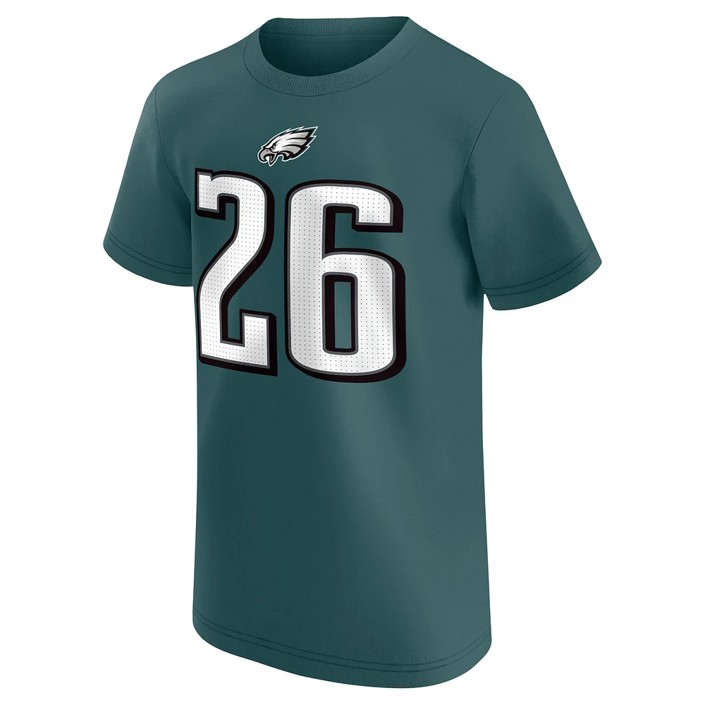 T-shirt avec nom et numéro de joueur des Eagles Philadelphie Nike Saquon Barkley vert nuit pour jeune