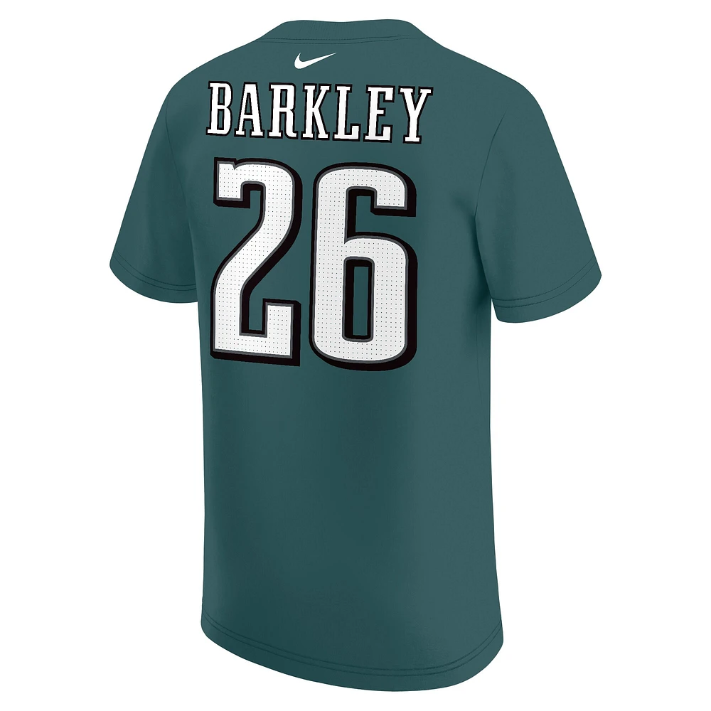 T-shirt avec nom et numéro de joueur des Eagles Philadelphie Nike Saquon Barkley vert nuit pour jeune