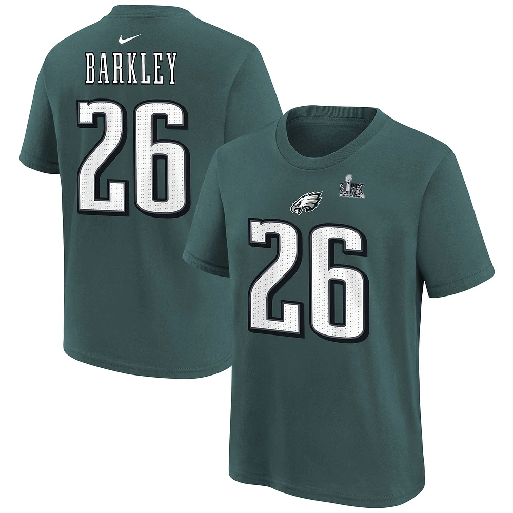 Youth Nike Saquon Barkley Midnight Green Philadelphia Eagles Super Bowl LIX Player Name & Number T-Shirt