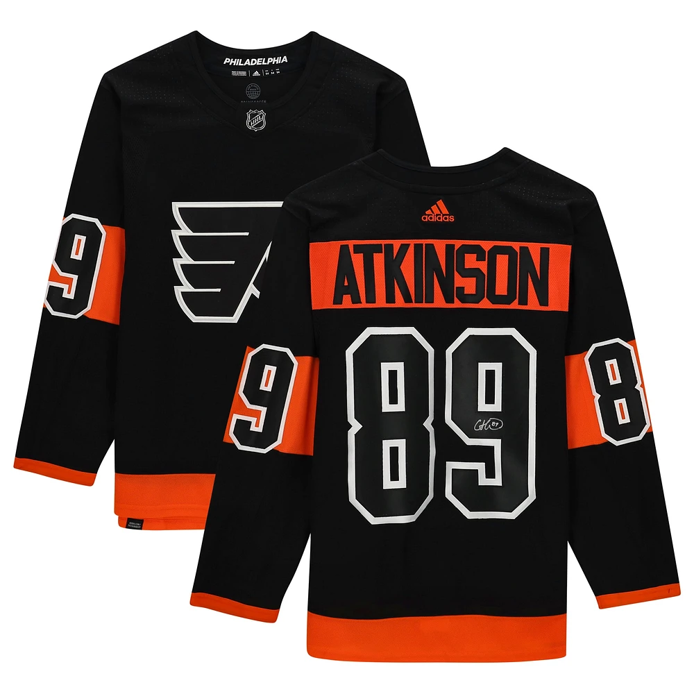 Maillot authentique noir dédicacé par Cam Atkinson des Flyers de Philadelphie Adidas