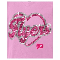 Girl's Youth New Era  Pink Philadelphia Flyers Flip Sequin V-Neck T-Shirt