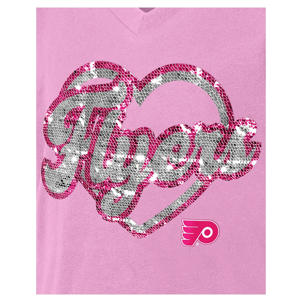 Girl's Youth New Era  Pink Philadelphia Flyers Flip Sequin V-Neck T-Shirt