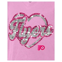 Girl's Youth New Era  Pink Philadelphia Flyers Flip Sequin V-Neck T-Shirt
