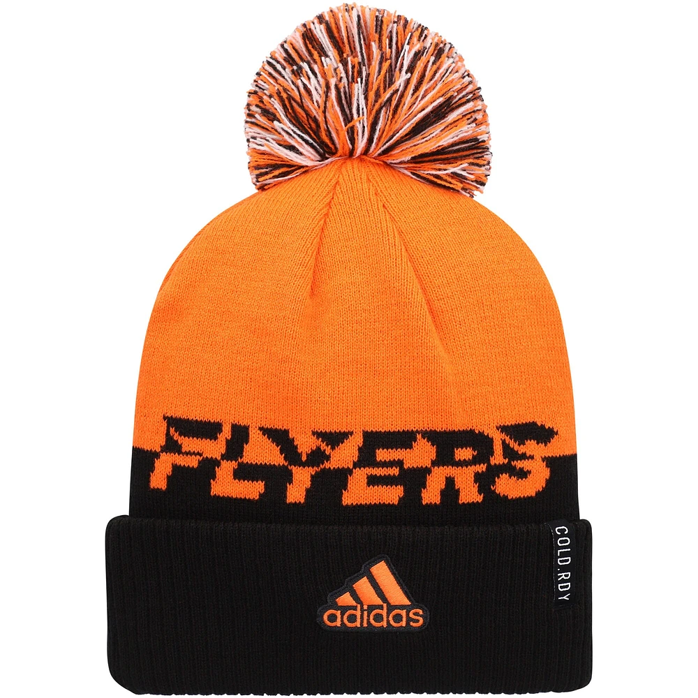 Men's adidas Orange/Black Philadelphia Flyers COLD.RDY Cuffed Knit Hat with Pom