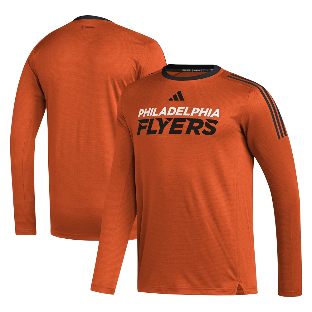 T-shirt à manches longues adidas Orange Philadelphia Flyers AEROREADY® pour hommes