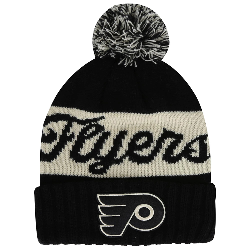 Men's American Needle Black/Cream Philadelphia Flyers Adeline Cuffed Knit Hat with Pom