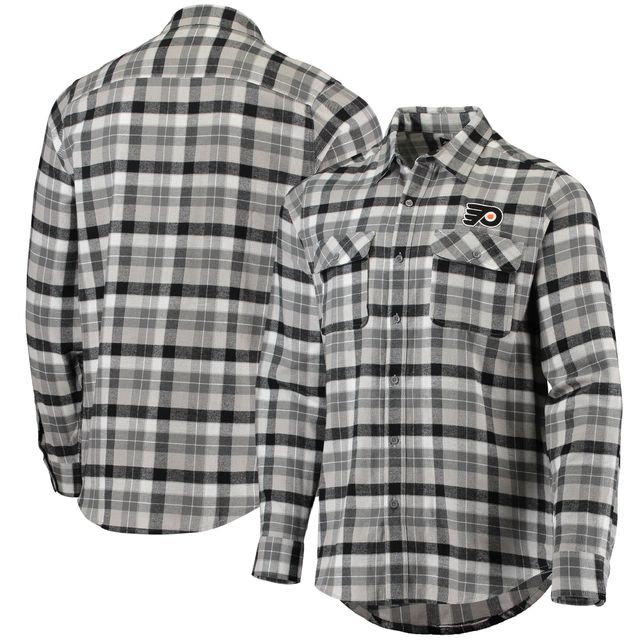 Chemise boutonnée à manches longues et carreaux Ease pour homme, modèle Antigua noir/gris, des Flyers de Philadelphie