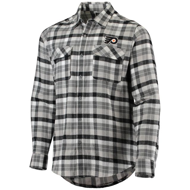 Chemise boutonnée à manches longues et carreaux Ease pour homme, modèle Antigua noir/gris, des Flyers de Philadelphie