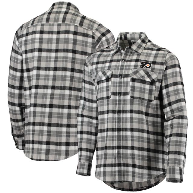 Chemise boutonnée à manches longues et carreaux Ease pour homme, modèle Antigua noir/gris, des Flyers de Philadelphie