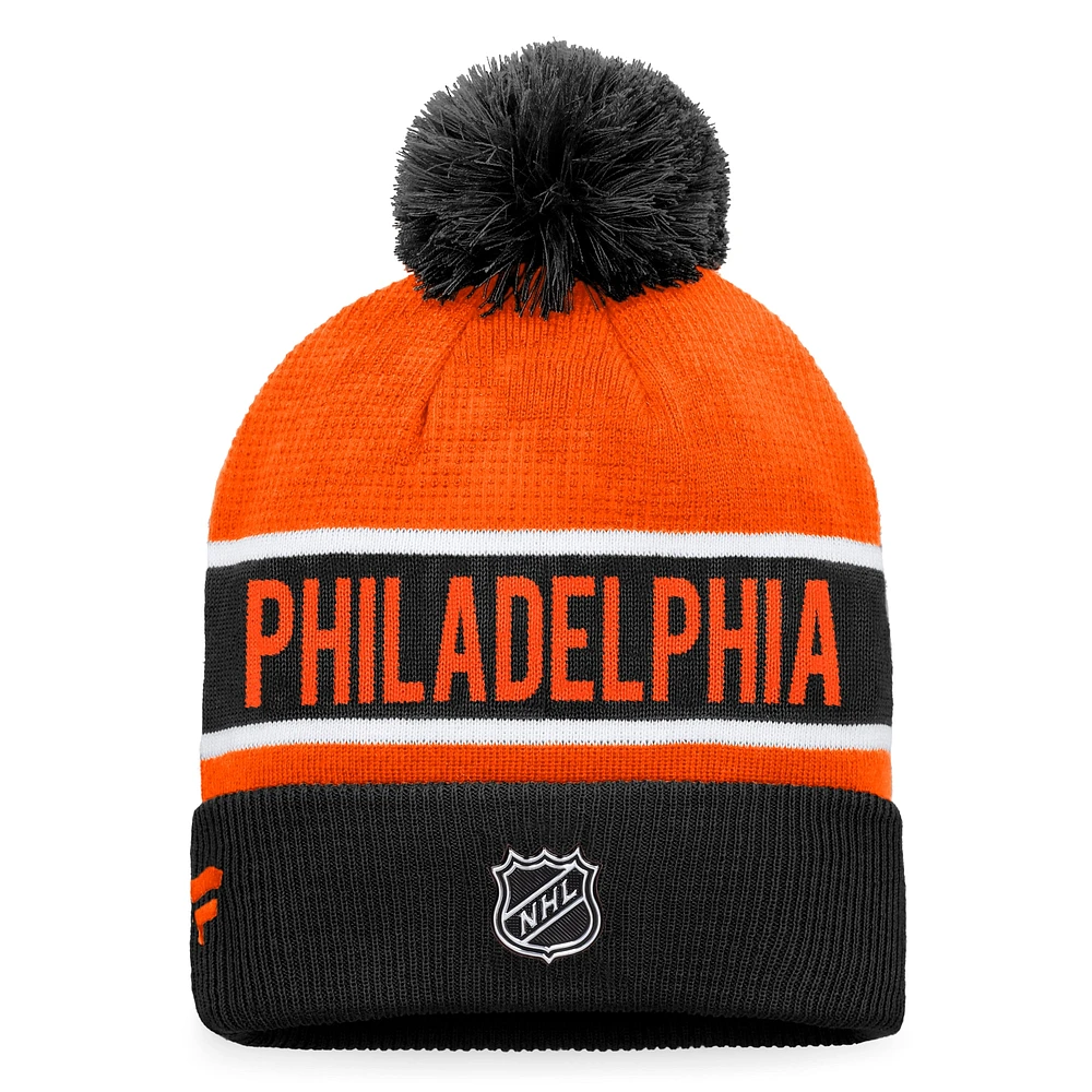 Men's Fanatics Black/Orange Philadelphia Flyers Authentic Pro Rink Cuffed Knit Hat with Pom