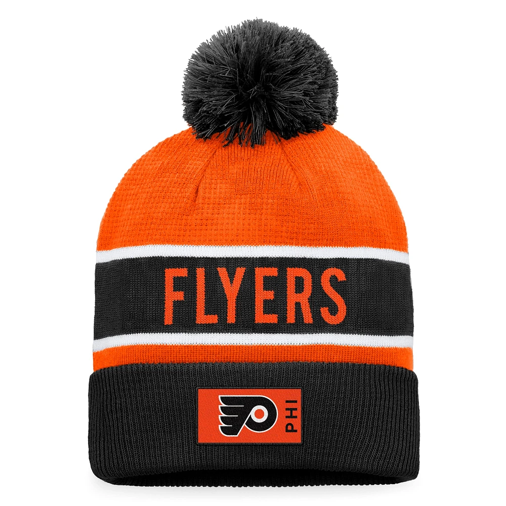 Men's Fanatics Black/Orange Philadelphia Flyers Authentic Pro Rink Cuffed Knit Hat with Pom