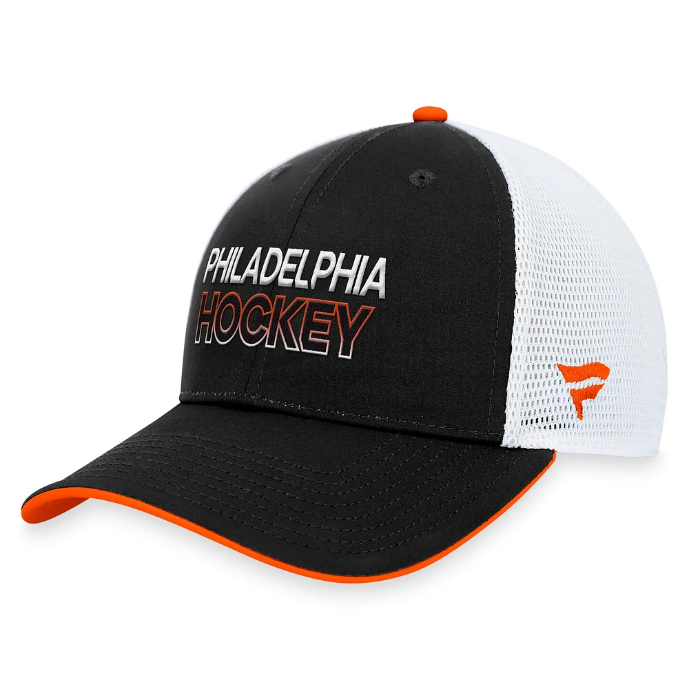 Casquette réglable noire Philadelphia Flyers Authentic Pro Rink Trucker Fanatics pour hommes