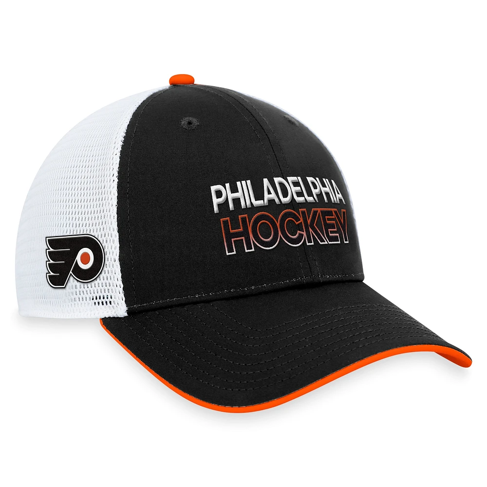 Casquette réglable noire Philadelphia Flyers Authentic Pro Rink Trucker Fanatics pour hommes