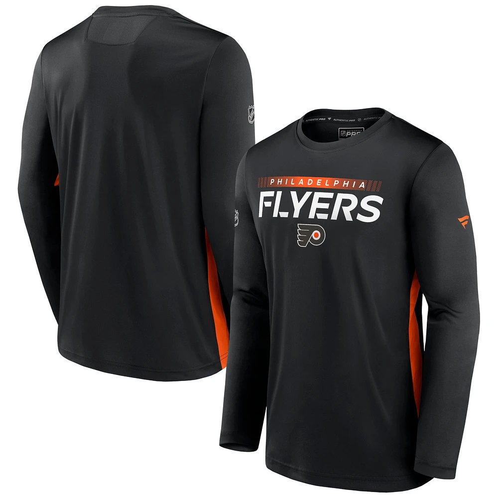 Fanatics pour hommes noirs Philadelphia Flyers Authentic Pro Tech - T-shirt à manches longues