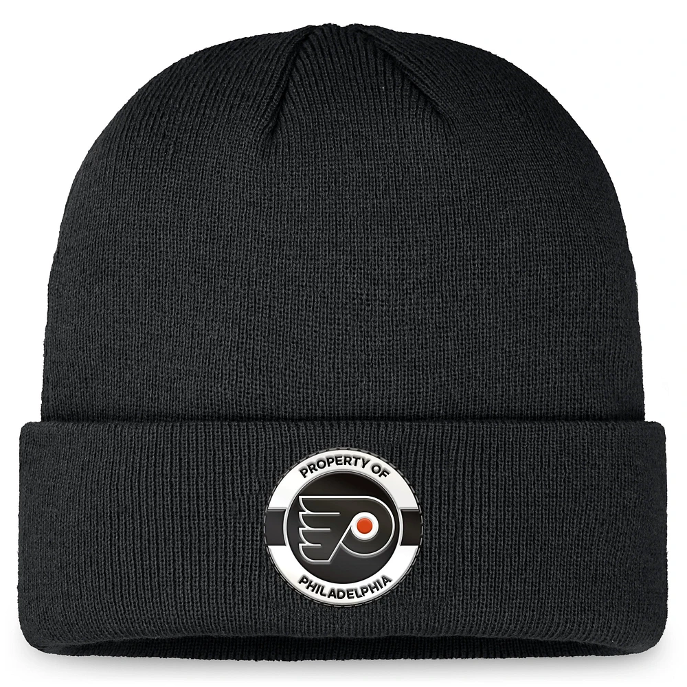 Bonnet en tricot à revers authentique Pro Training Camp Fanatics noir des Flyers de Philadelphie pour hommes