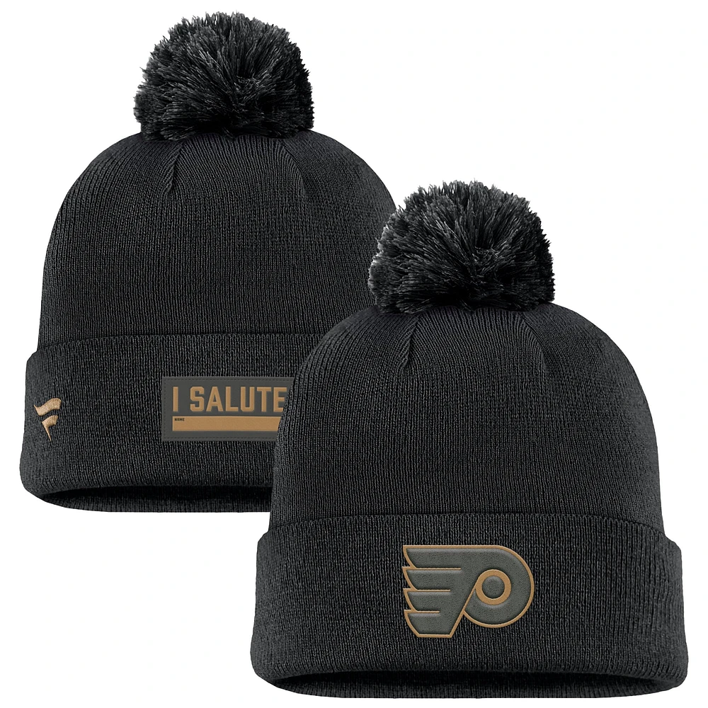 Bonnet en tricot à revers avec pompon pour homme Fanatics Black Philadelphia Flyers Military Appreciation