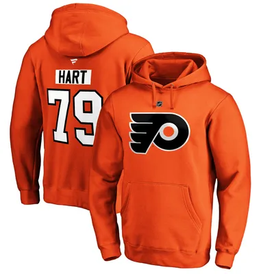 Carter Hart Philadelphia Flyers Fanatics Branded Authentic Stack Player Name & Number Fitted Pullover Hoodie - Orange