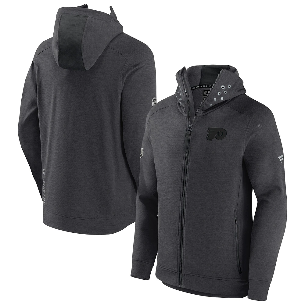 Veste à capuche entièrement zippée Fanatics Heather Charcoal Philadelphia Flyers Authentic Pro Road Tech pour hommes