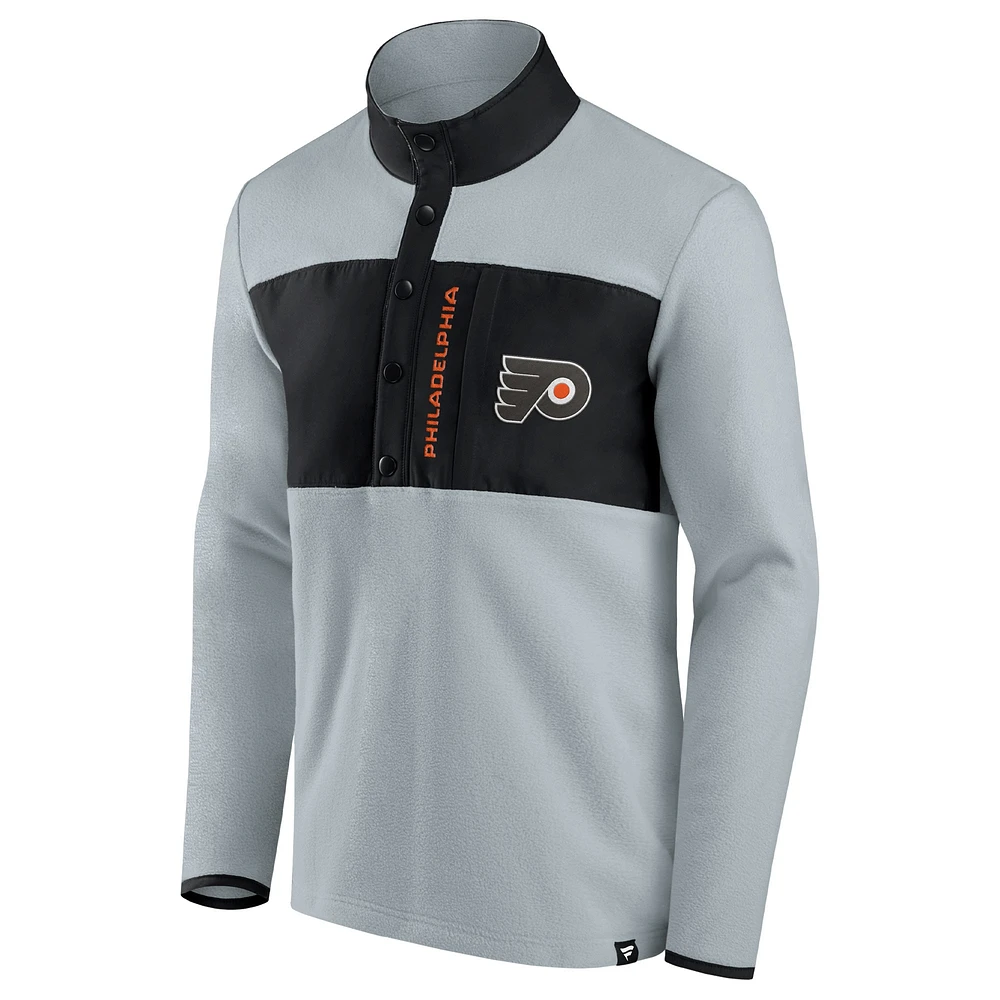 Veste de hockey en polaire à quart bouton-pression Fanatics pour hommes, gris/noir, Flyers Philadelphie