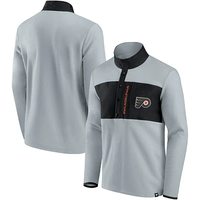 Men's Fanatics Gray/Black Philadelphia Flyers Hockey Polar Fleece Quarter-Snap Jacket