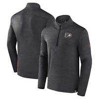 Haut à enfiler authentique quart de zip des Flyers Philadelphie Fanatics Heather Charcoal pour hommes