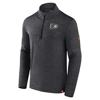 Haut à enfiler authentique quart de zip des Flyers Philadelphie Fanatics Heather Charcoal pour hommes