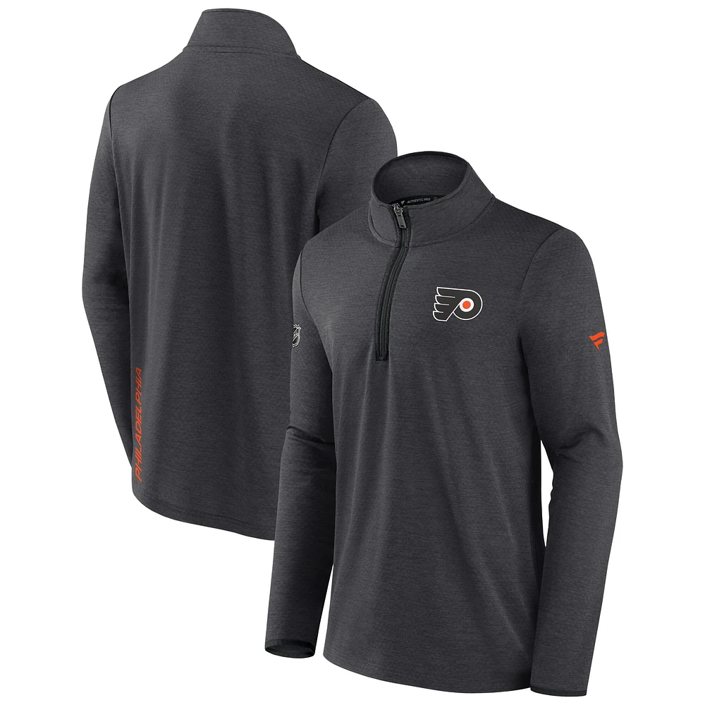 Veste à quart de zip authentique des Flyers Philadelphie Fanatics Heather Charcoal pour hommes