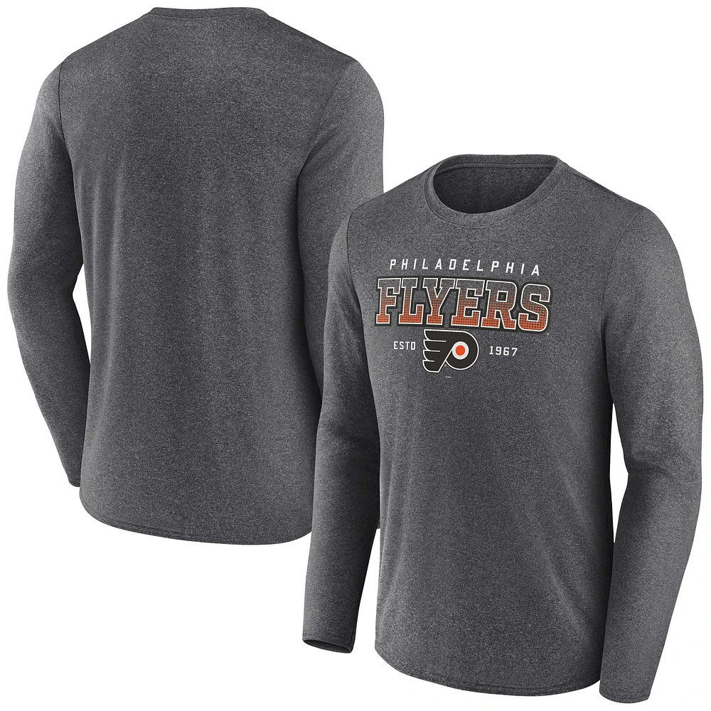 T-shirt à manches longues Fanatics Heather Charcoal des Flyers de Philadelphie pour hommes