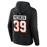 Men's Fanatics Matvei Michkov Black Philadelphia Flyers Authentic Stack Name & Number Tri-Blend Pullover Hoodie