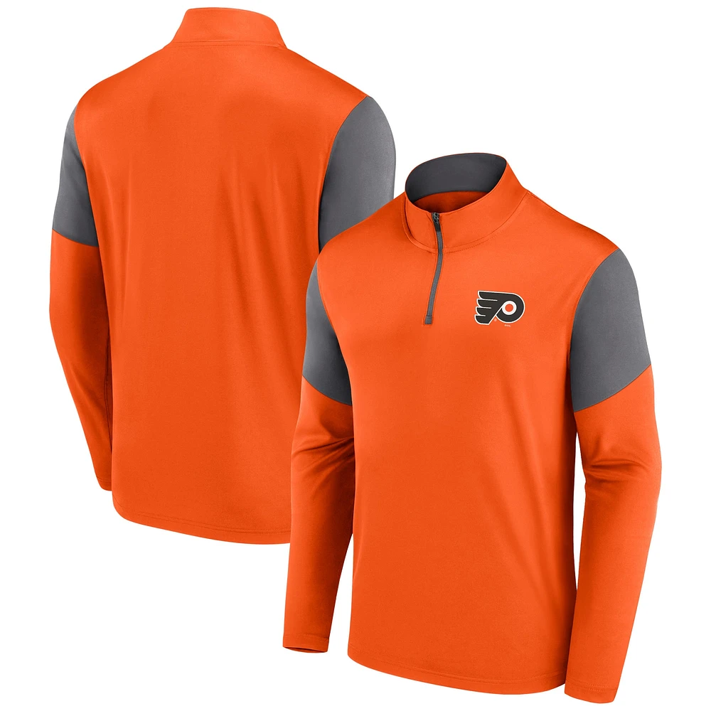 Haut zippé quart de tour avec logo orange des Flyers Philadelphie Fanatics pour hommes