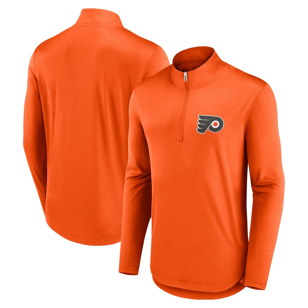 Haut orange à col montant et zip quart-zip Fanatics pour hommes des Flyers de Philadelphie