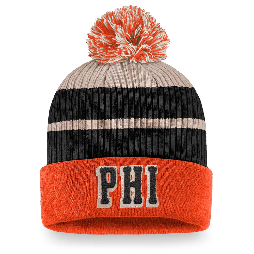 Bonnet en tricot à revers avec pompons True Classics pour homme, orange, de marque Fanatics Flyers de Philadelphie