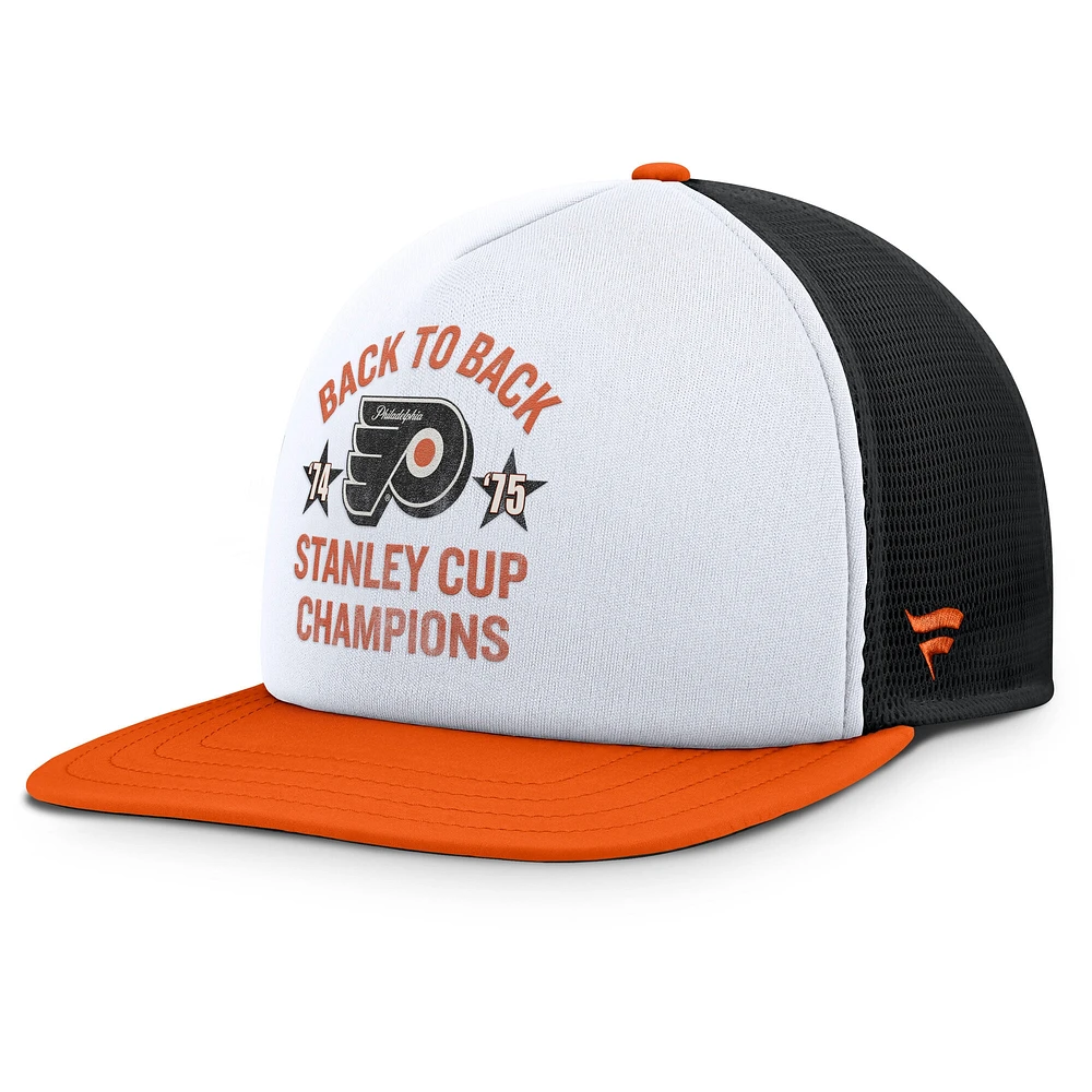 Casquette Snapback en mousse blanche/orange pour homme de la collection Decades des Flyers de Philadelphie Fanatics