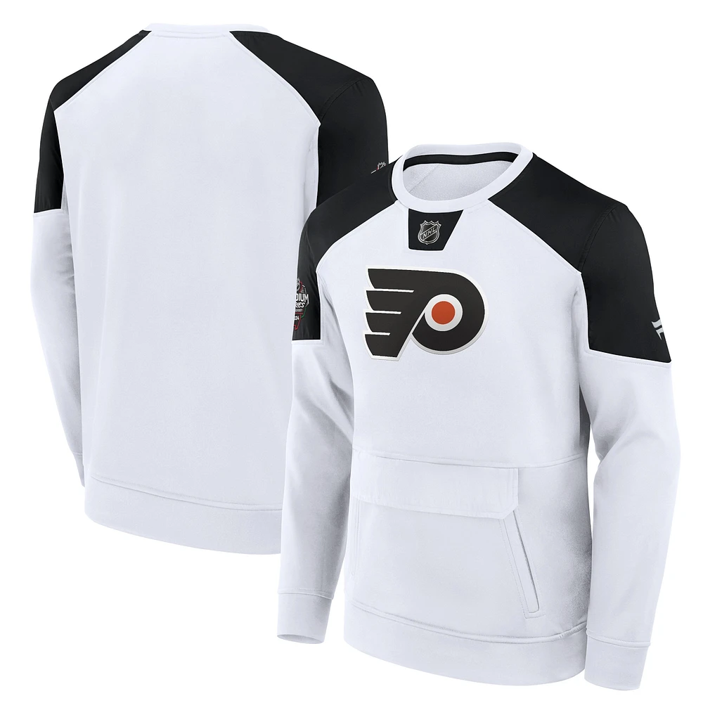 Men's Fanatics White Philadelphia Flyers 2024 NHL Stadium Series Authentic Pro Fleece Logo Pullover Sweatshirt