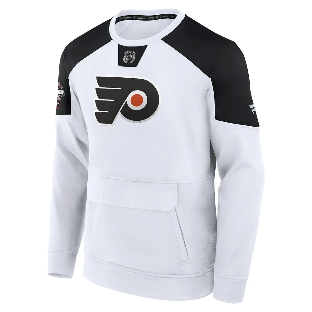 Men's Fanatics White Philadelphia Flyers 2024 NHL Stadium Series Authentic Pro Fleece Logo Pullover Sweatshirt